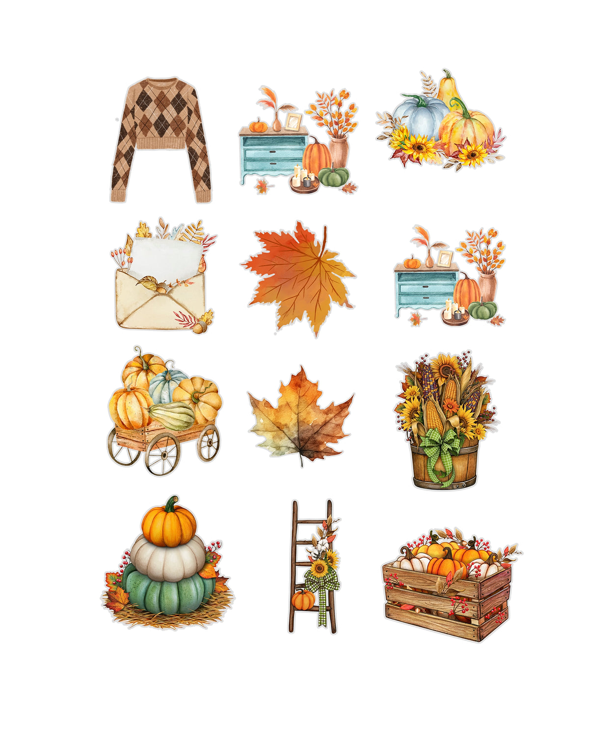 Autumn Fussy Cuts Journal Stickers | Set of 48 Pre-Cut Stickers