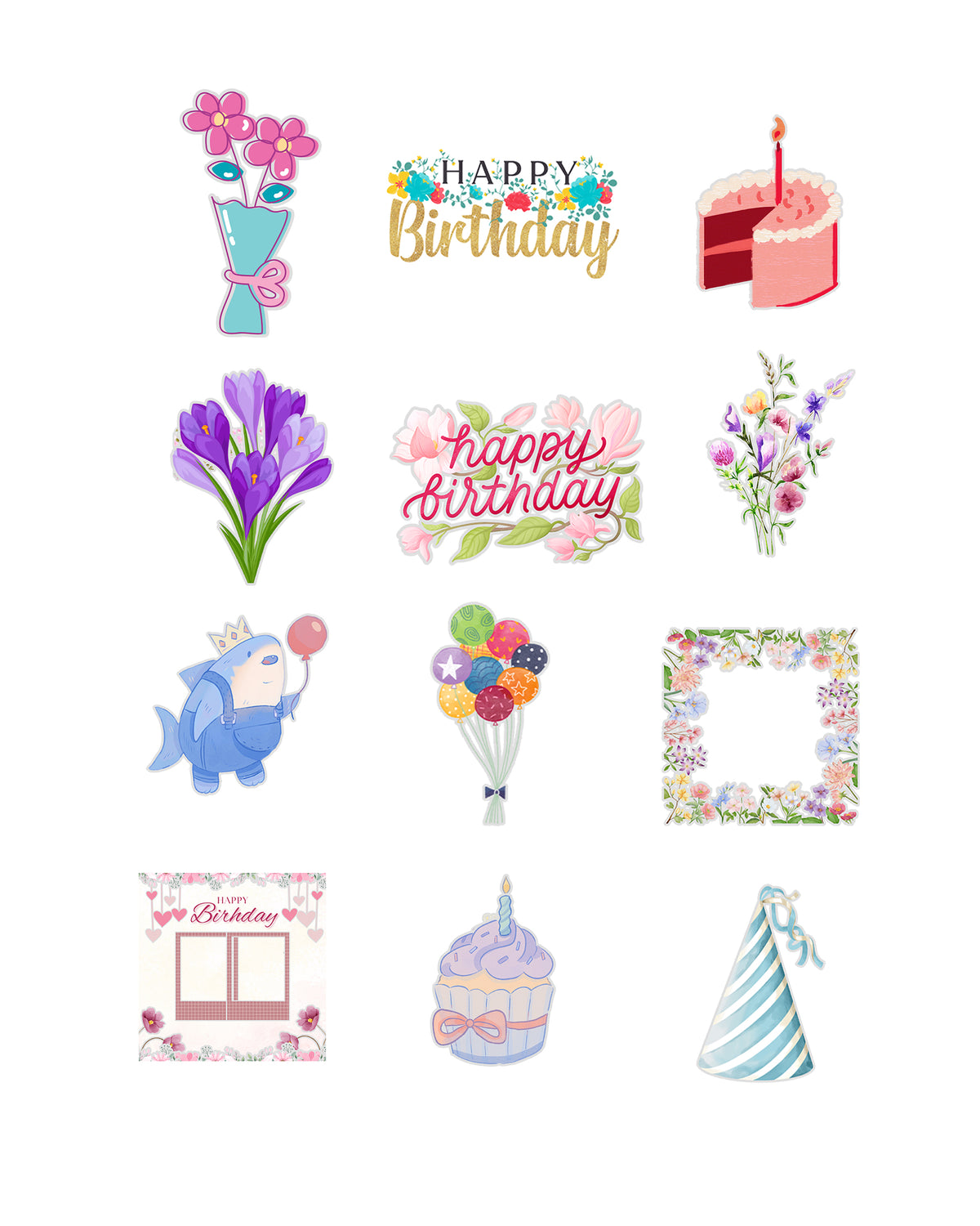 Birthday Fussy Cuts Journal Stickers | Set of 48 Pre-Cut Stickers (3 cm)