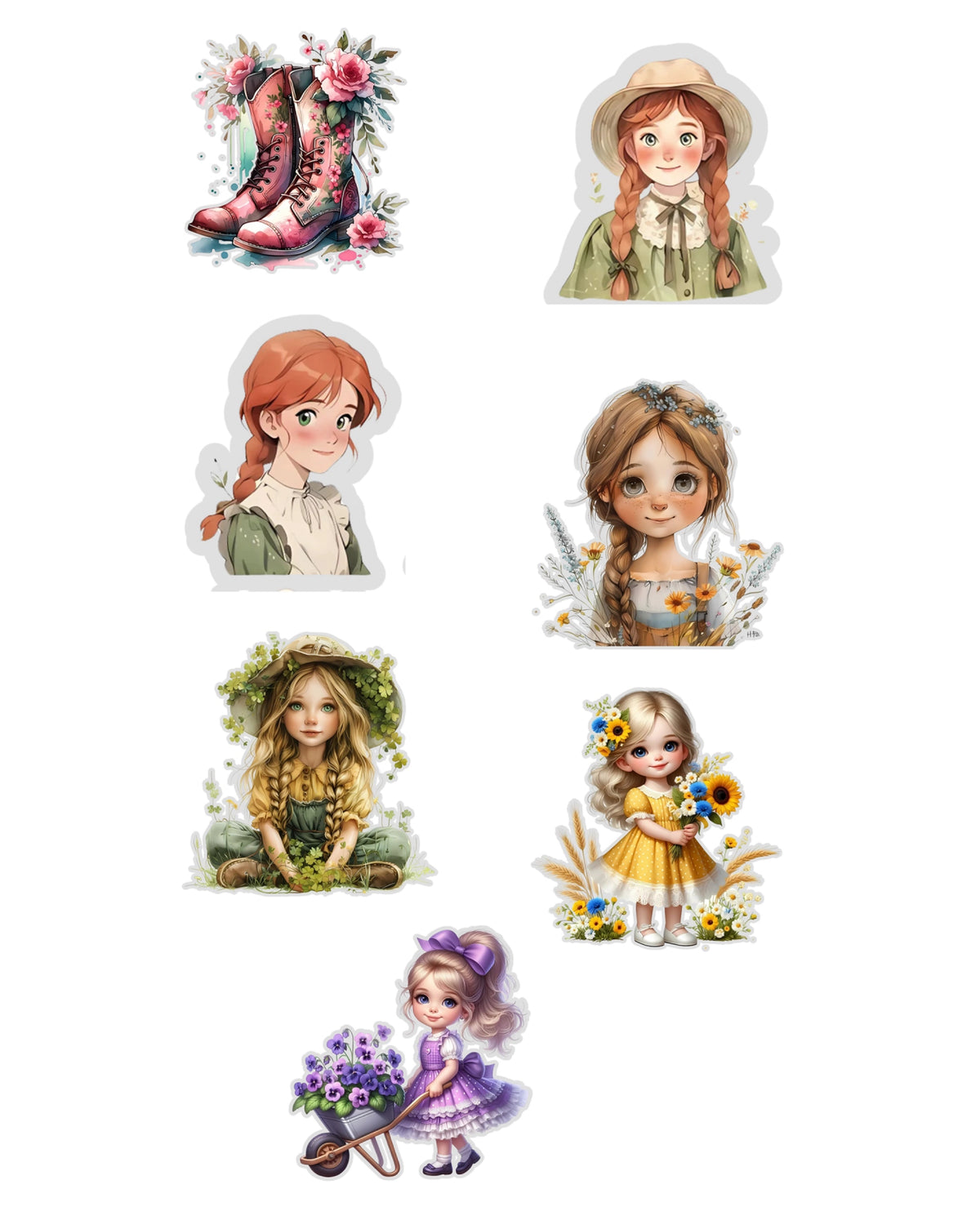 Cottage Girls Fussy Cuts Journal Stickers | Large Set of 130 Stickers (5 cm)