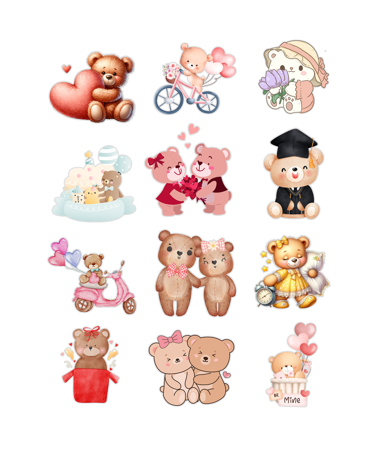 Teddy Bear Fussy Cuts Journal Stickers | Set of 48 Pre-Cut Stickers (3 cm)