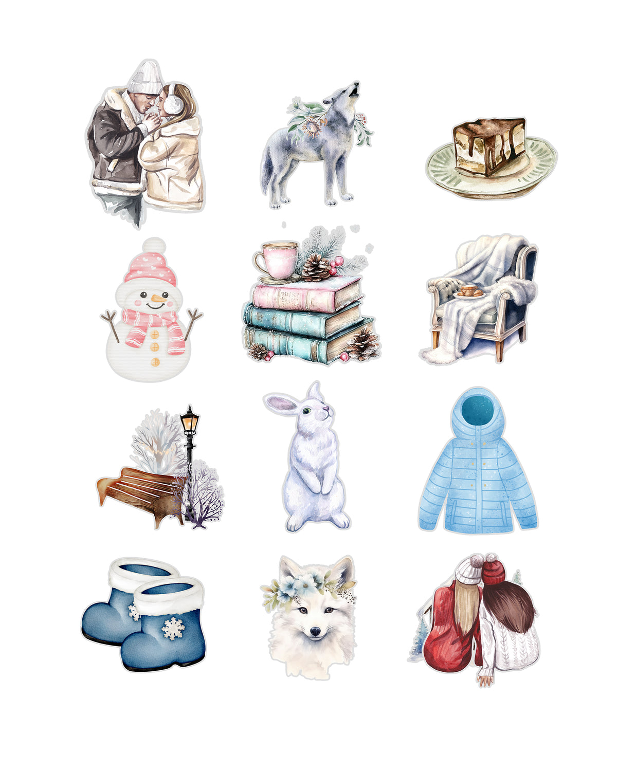 Winter Fussy Cuts Journal Stickers | Set of 48 Pre-Cut Stickers (3 cm)