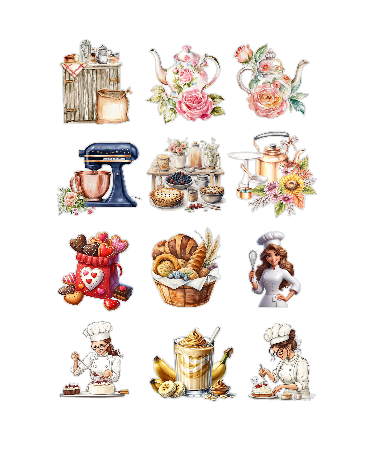 Baking and Sweet Treats Fussy Cuts | Set of 48 Pre-Cut Stickers (3 cm)