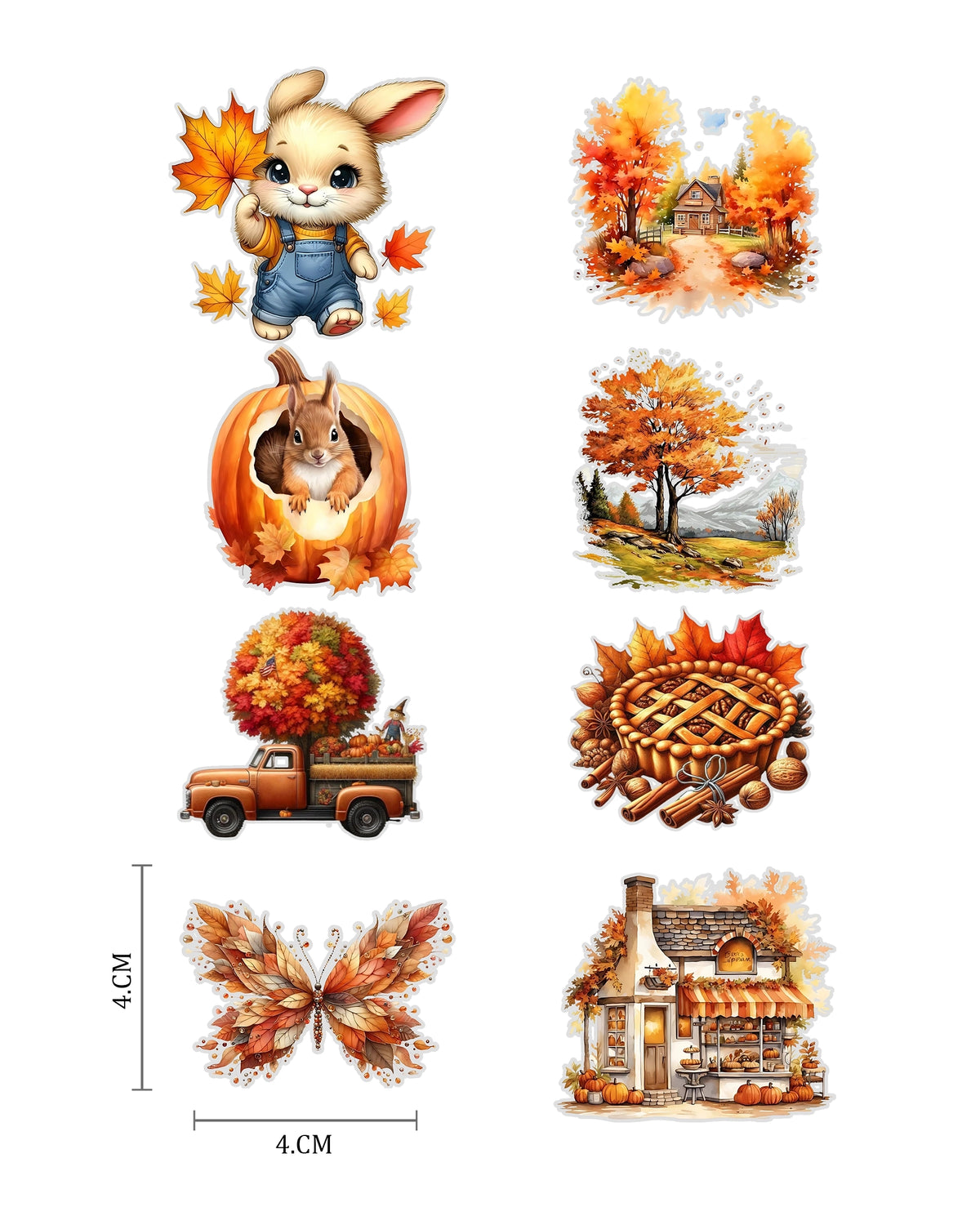 Autumn Fussy Cuts Journal Stickers | Set of 96 Large Stickers (4 cm)