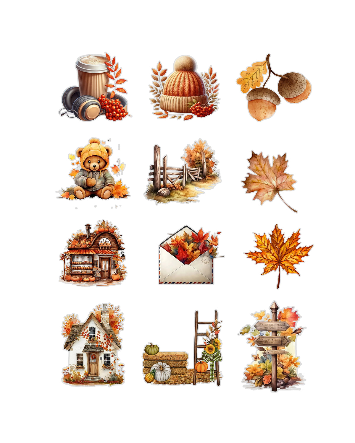 Autumn Fussy Cuts Journal Stickers | Set of 48 Pre-Cut Stickers