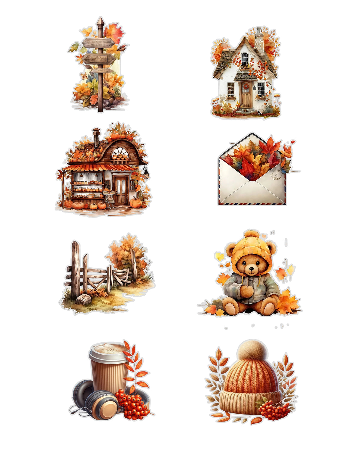Autumn Fussy Cuts Journal Stickers | Set of 96 Large Stickers (4 cm)