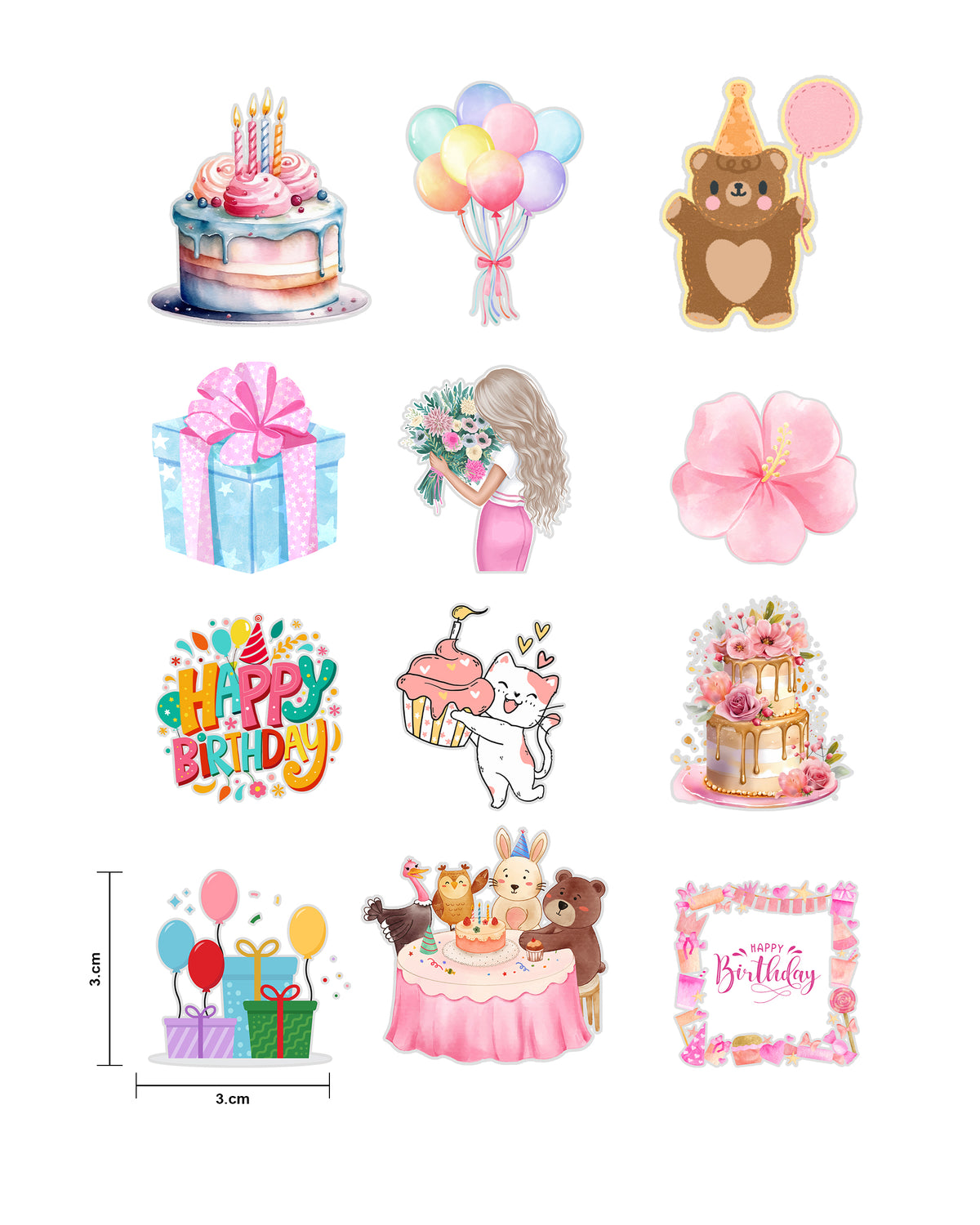 Birthday Fussy Cuts Journal Stickers | Set of 48 Pre-Cut Stickers (3 cm)