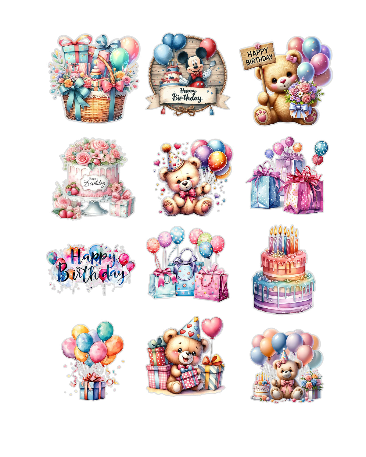 Birthday Fussy Cuts Journal Stickers | Set of 48 Pre-Cut Stickers (3 cm)