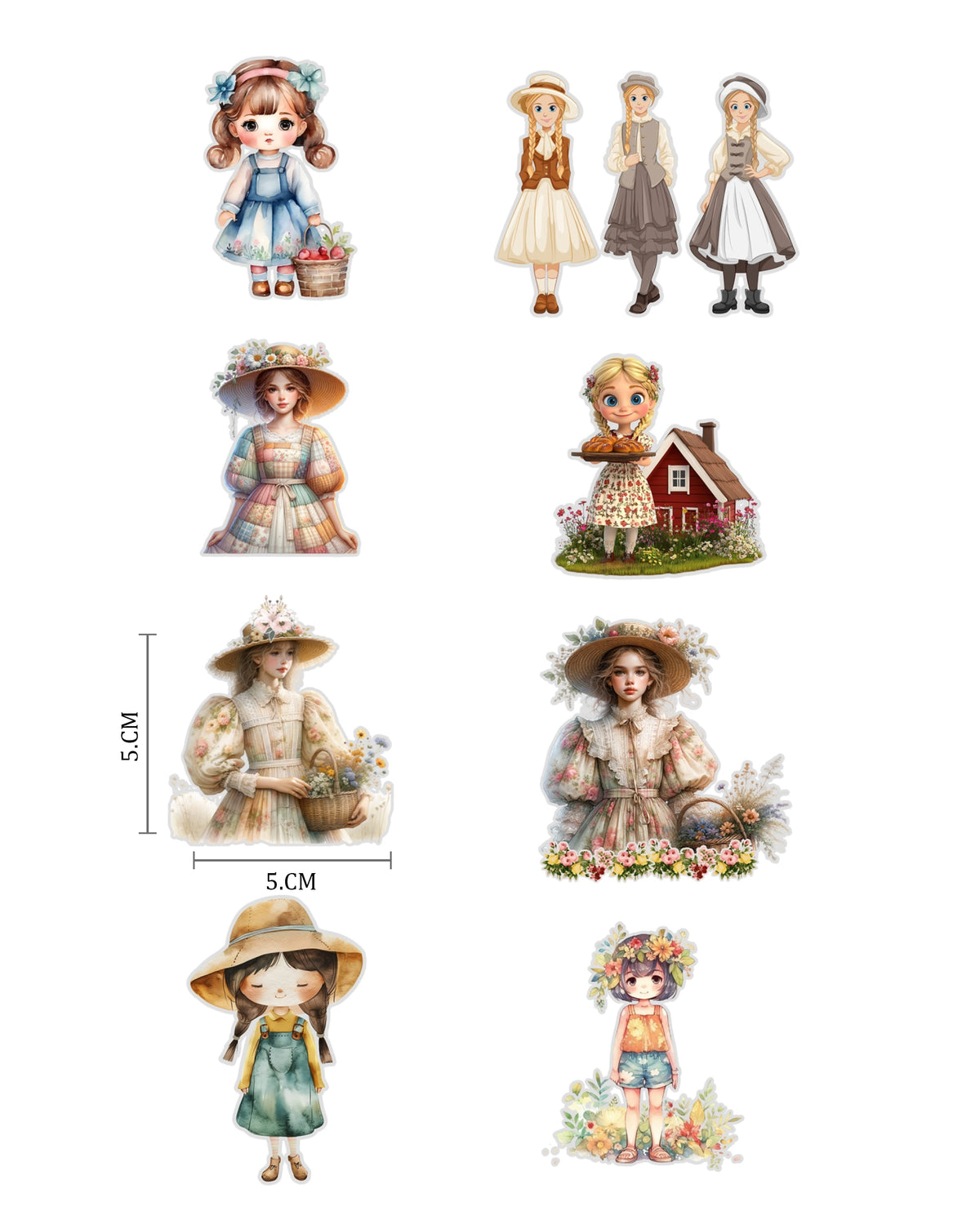 Cottage Girls Fussy Cuts Journal Stickers | Large Set of 130 Stickers (5 cm)