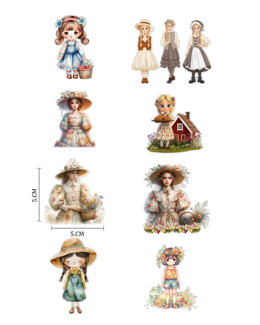 Cottage Girls Fussy Cuts Journal Stickers | Large Set of 130 Stickers (5 cm)