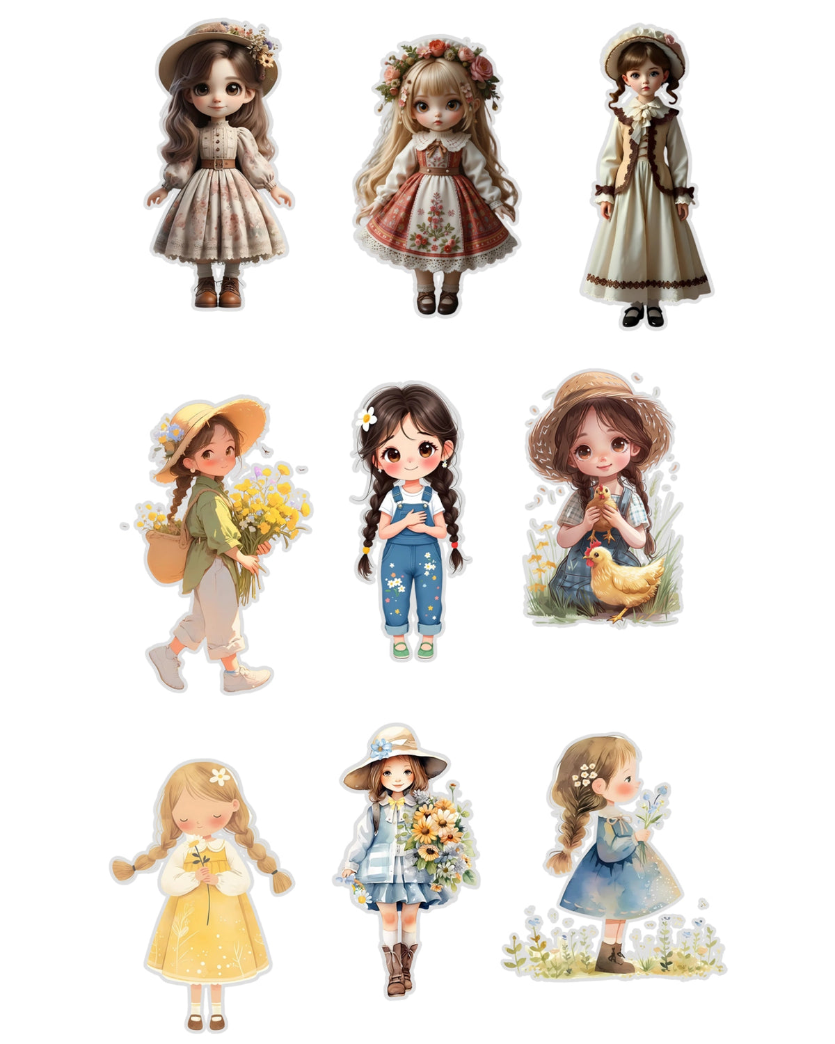 Cottage Girls Fussy Cuts Journal Stickers | Large Set of 130 Stickers (5 cm)