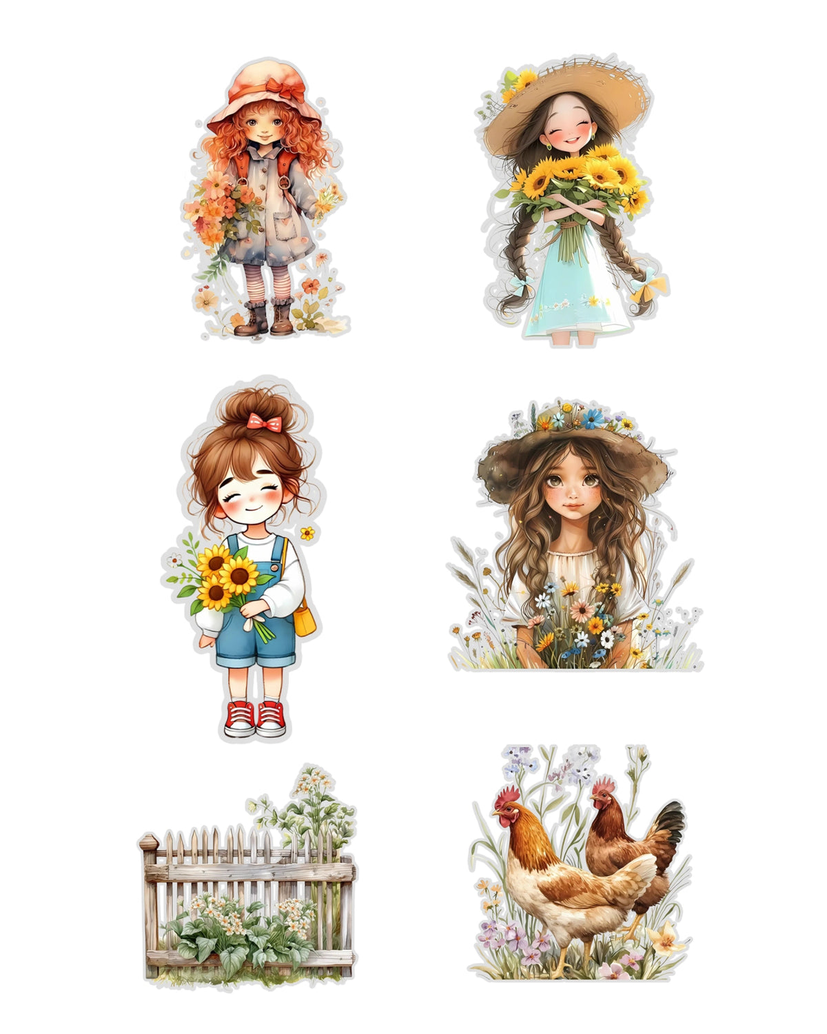 Cottage Girls Fussy Cuts Journal Stickers | Large Set of 130 Stickers (5 cm)