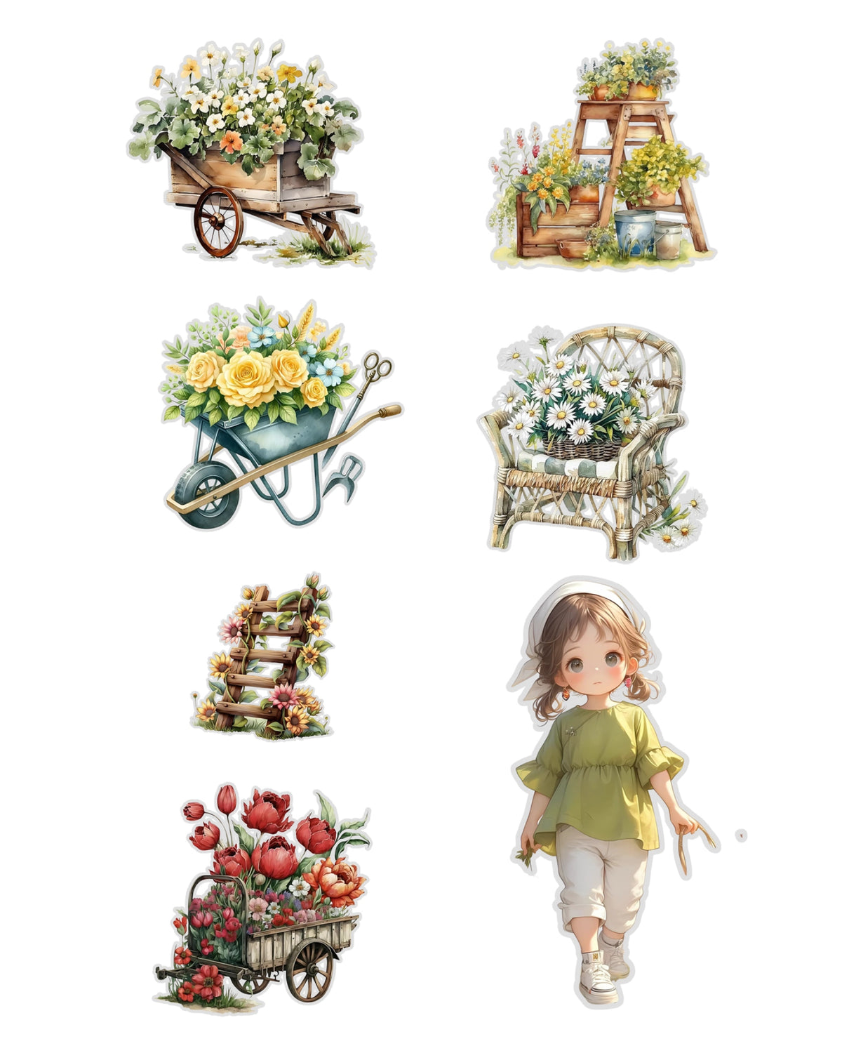 Cottage Girls Fussy Cuts Journal Stickers | Large Set of 130 Stickers (5 cm)