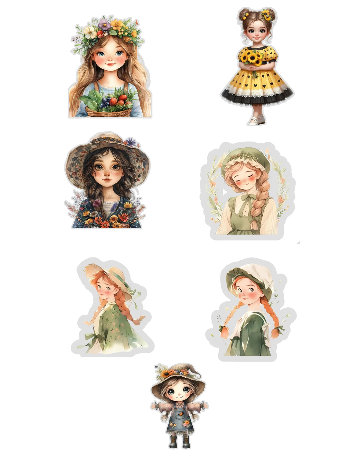 Cottage Girls Fussy Cuts Journal Stickers | Large Set of 130 Stickers (5 cm)