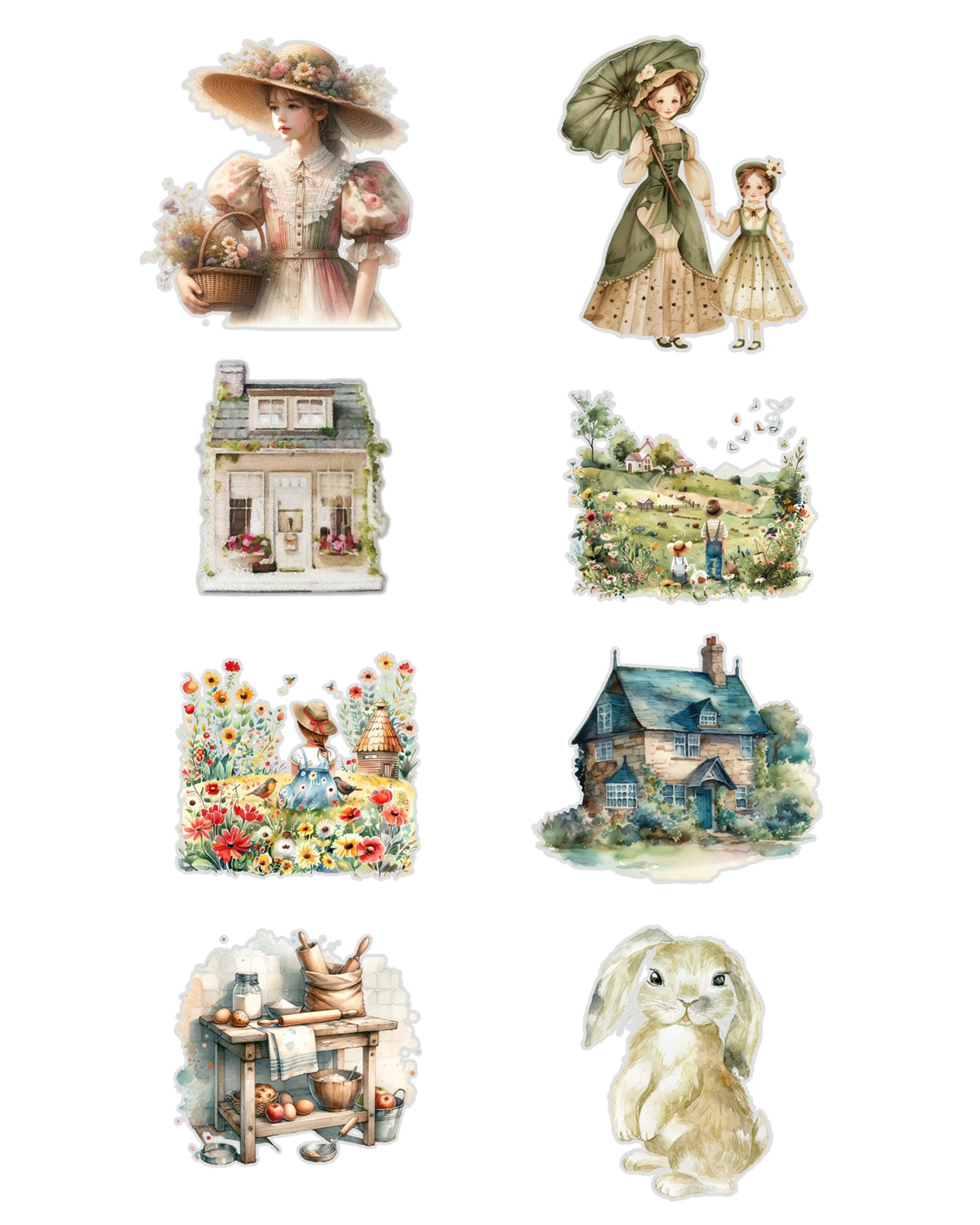 Cottage Girls Fussy Cuts Journal Stickers | Large Set of 130 Stickers (5 cm)