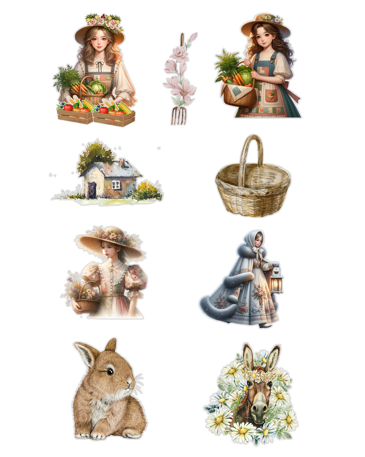 Cottage Girls Fussy Cuts Journal Stickers | Large Set of 130 Stickers (5 cm)