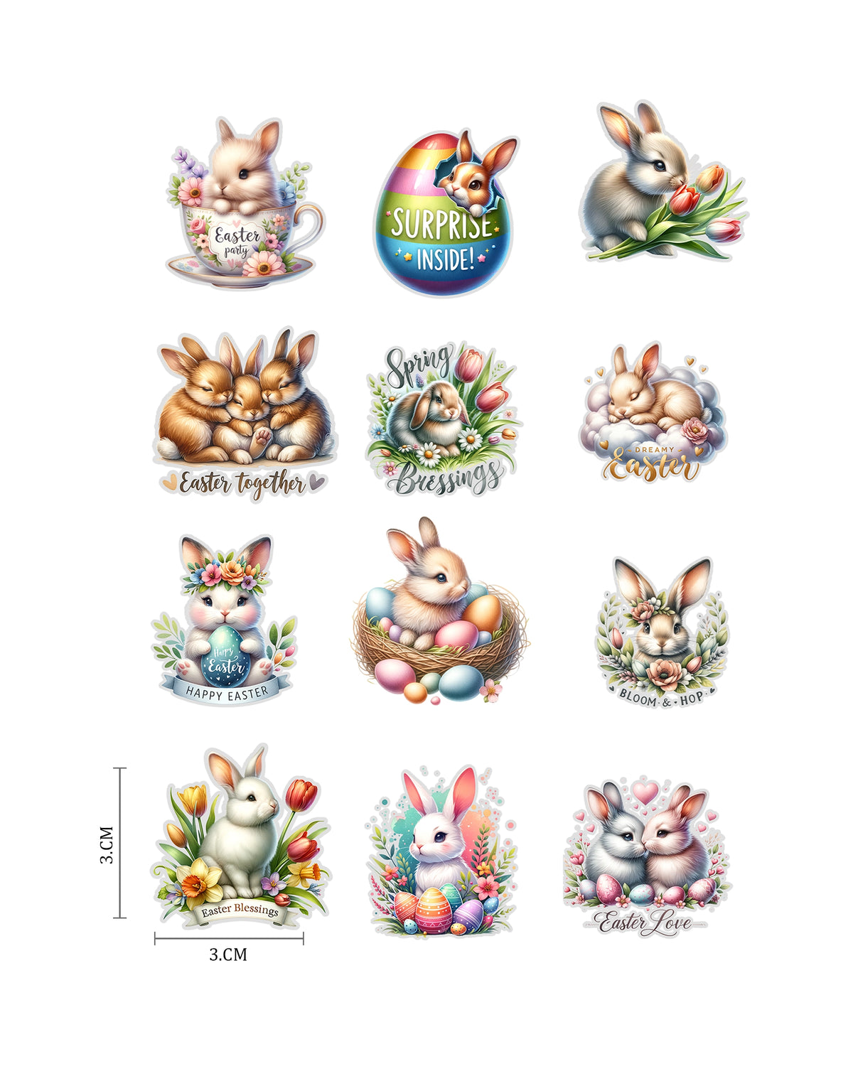 Easter Bunny Fussy Cuts Journal Stickers | Set of 48 Pre-Cut Stickers (3 cm)