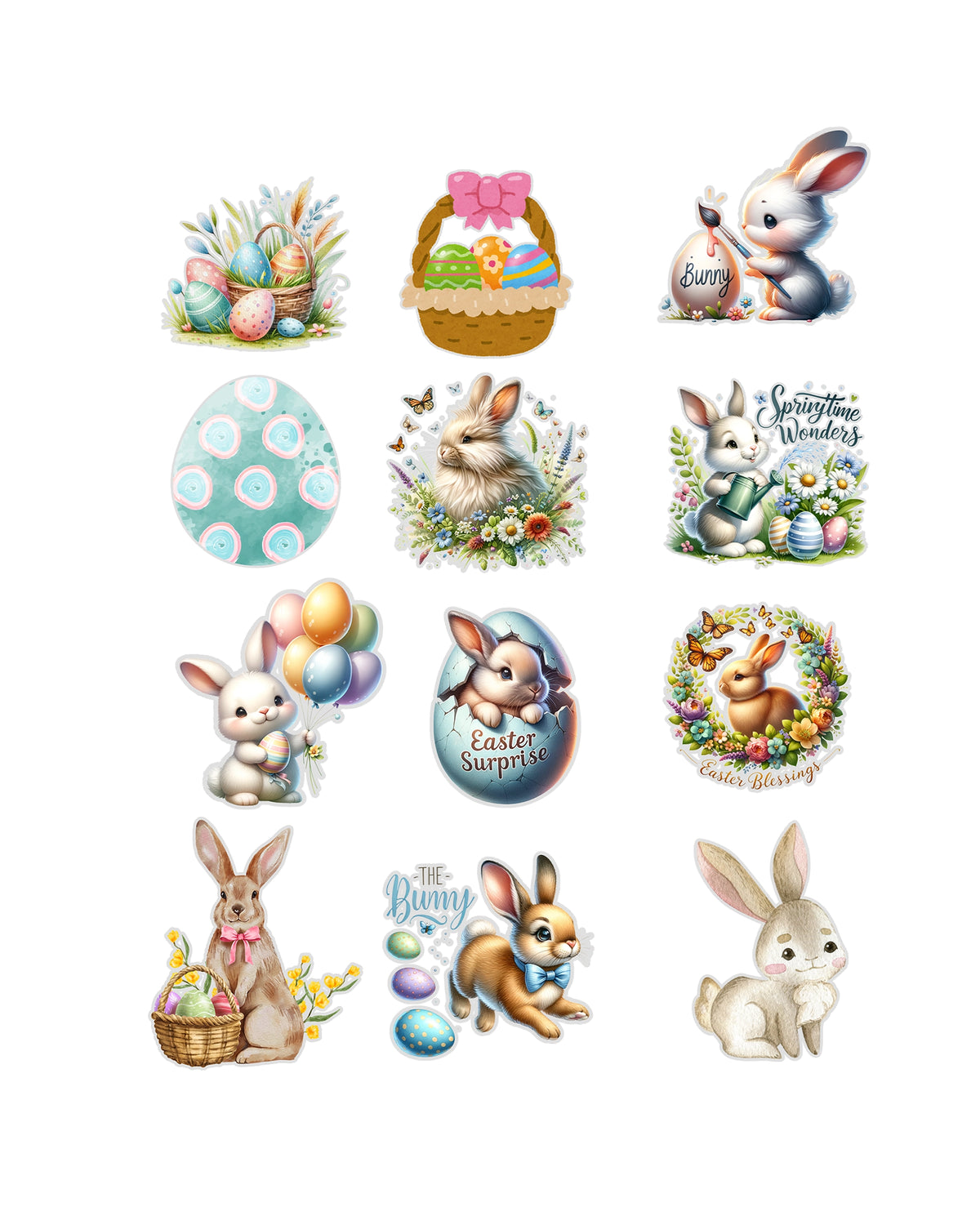 Easter Bunny Fussy Cuts Journal Stickers | Set of 48 Pre-Cut Stickers (3 cm)