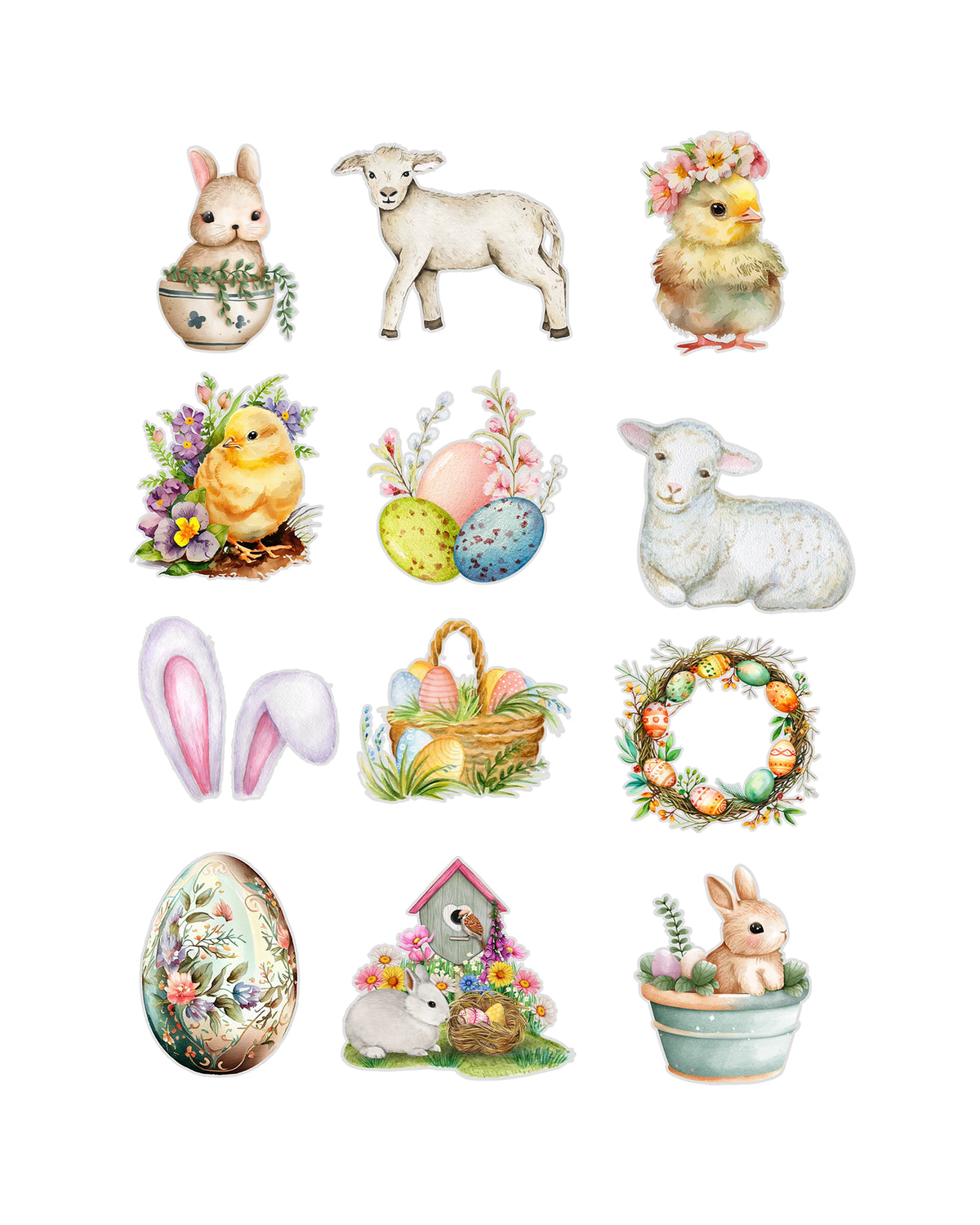 Easter Bunny Fussy Cuts Journal Stickers | Set of 48 Pre-Cut Stickers (3 cm)