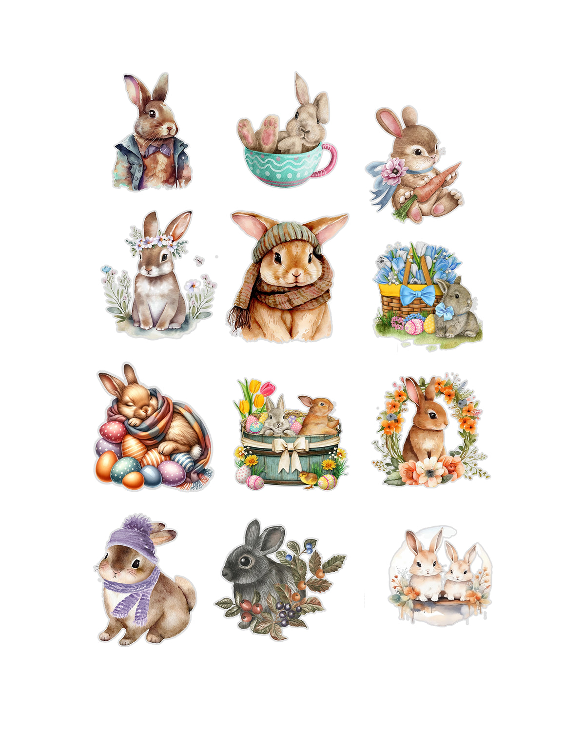Easter Bunny Fussy Cuts Journal Stickers | Set of 48 Pre-Cut Stickers (3 cm)