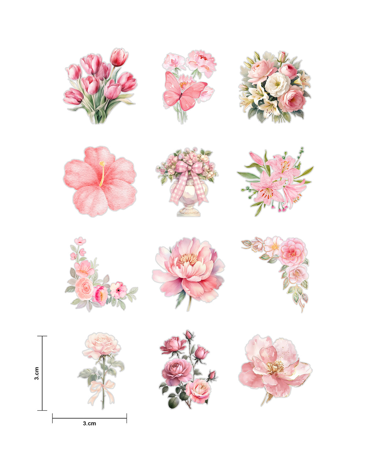 Pink and Neutral Flower Fussy Cuts | Set of 48 Pre-Cut Stickers (3 cm)