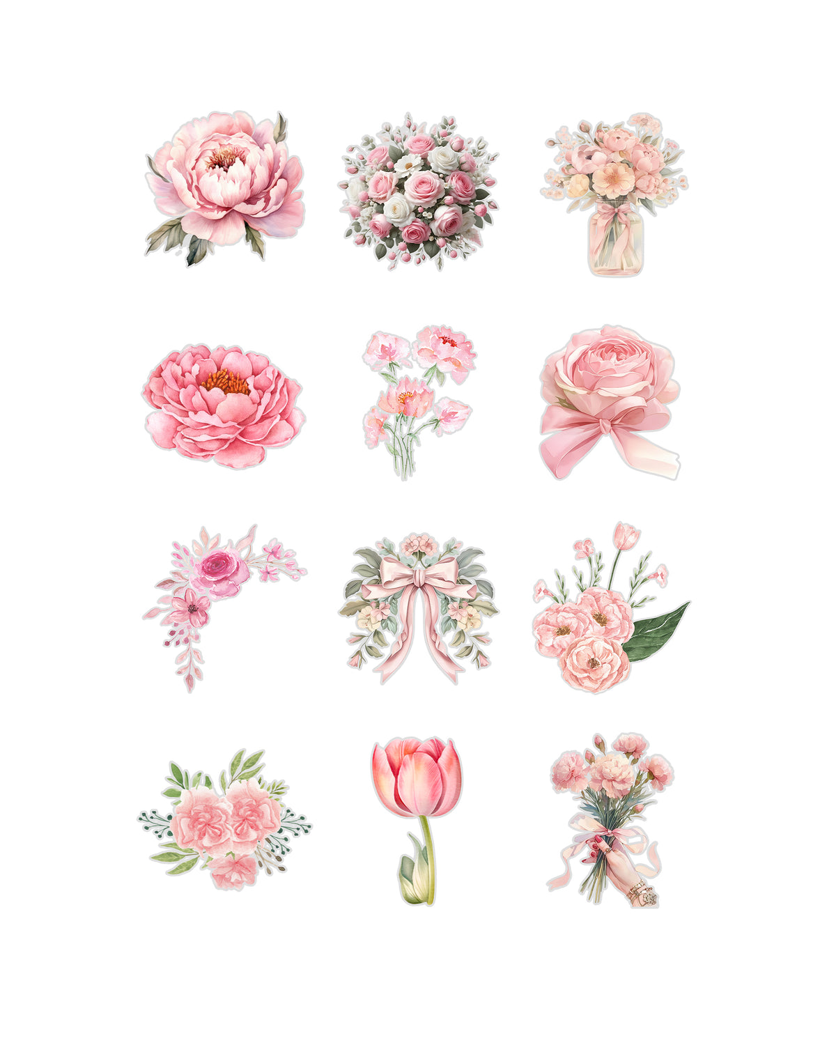Pink and Neutral Flower Fussy Cuts | Set of 48 Pre-Cut Stickers (3 cm)