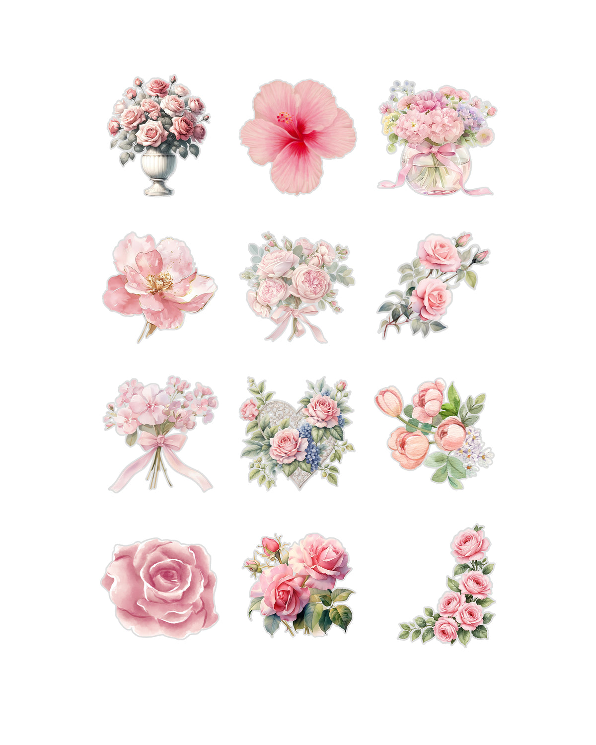 Pink and Neutral Flower Fussy Cuts | Set of 48 Pre-Cut Stickers (3 cm)