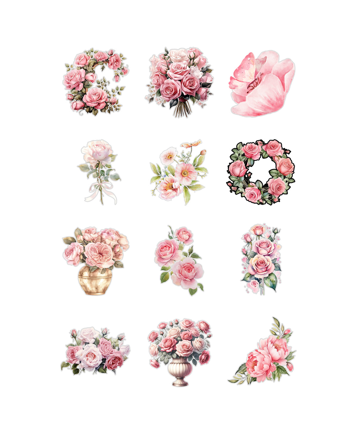 Pink and Neutral Flower Fussy Cuts | Set of 48 Pre-Cut Stickers (3 cm)