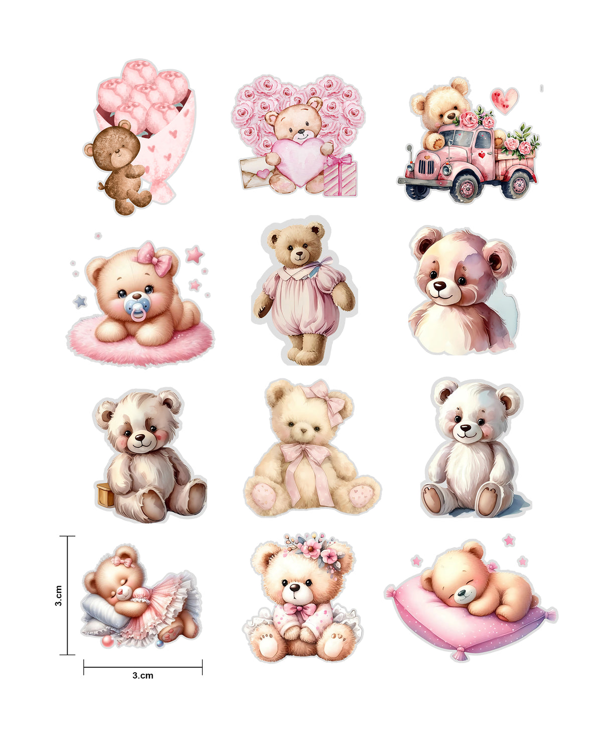 Teddy Bear Fussy Cuts Journal Stickers | Set of 48 Pre-Cut Stickers (3 cm)