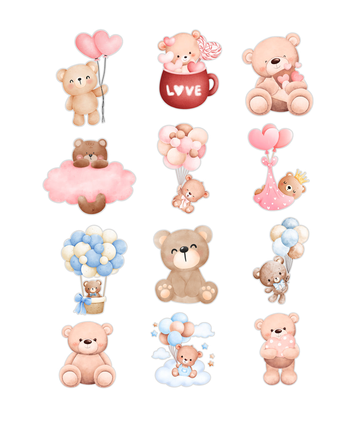 Teddy Bear Fussy Cuts Journal Stickers | Set of 48 Pre-Cut Stickers (3 cm)