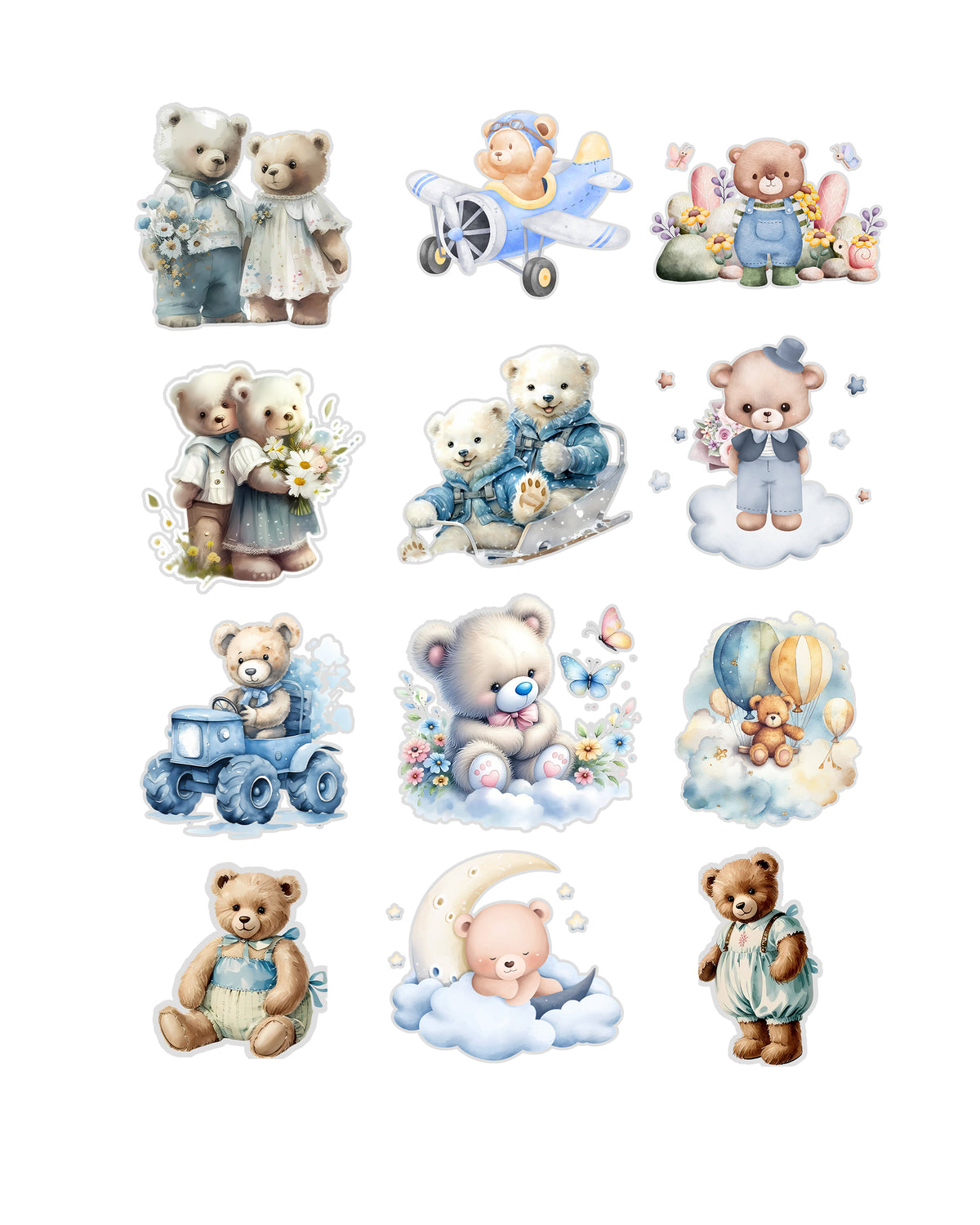 Teddy Bear Fussy Cuts Journal Stickers | Set of 48 Pre-Cut Stickers (3 cm)