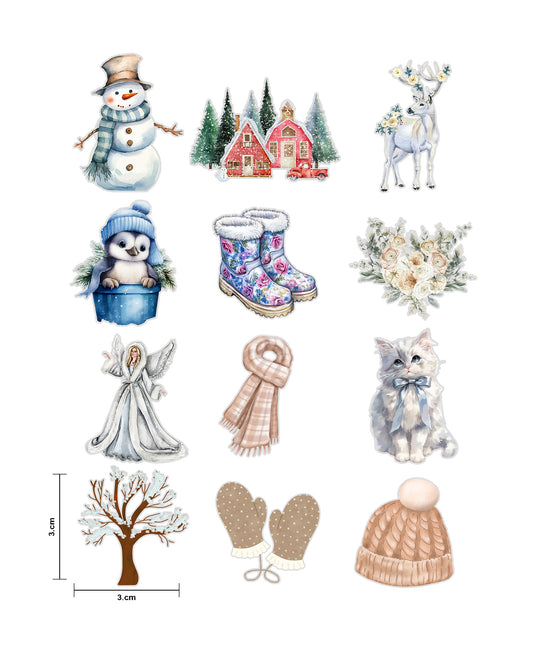 Winter Fussy Cuts Journal Stickers | Set of 48 Pre-Cut Stickers (3 cm)