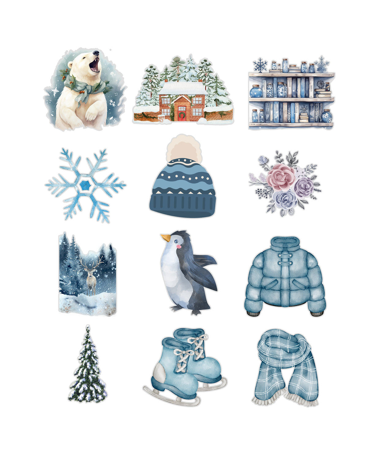 Winter Fussy Cuts Journal Stickers | Set of 48 Pre-Cut Stickers (3 cm)