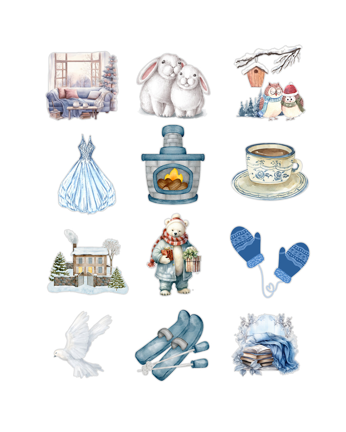 Winter Fussy Cuts Journal Stickers | Set of 48 Pre-Cut Stickers (3 cm)