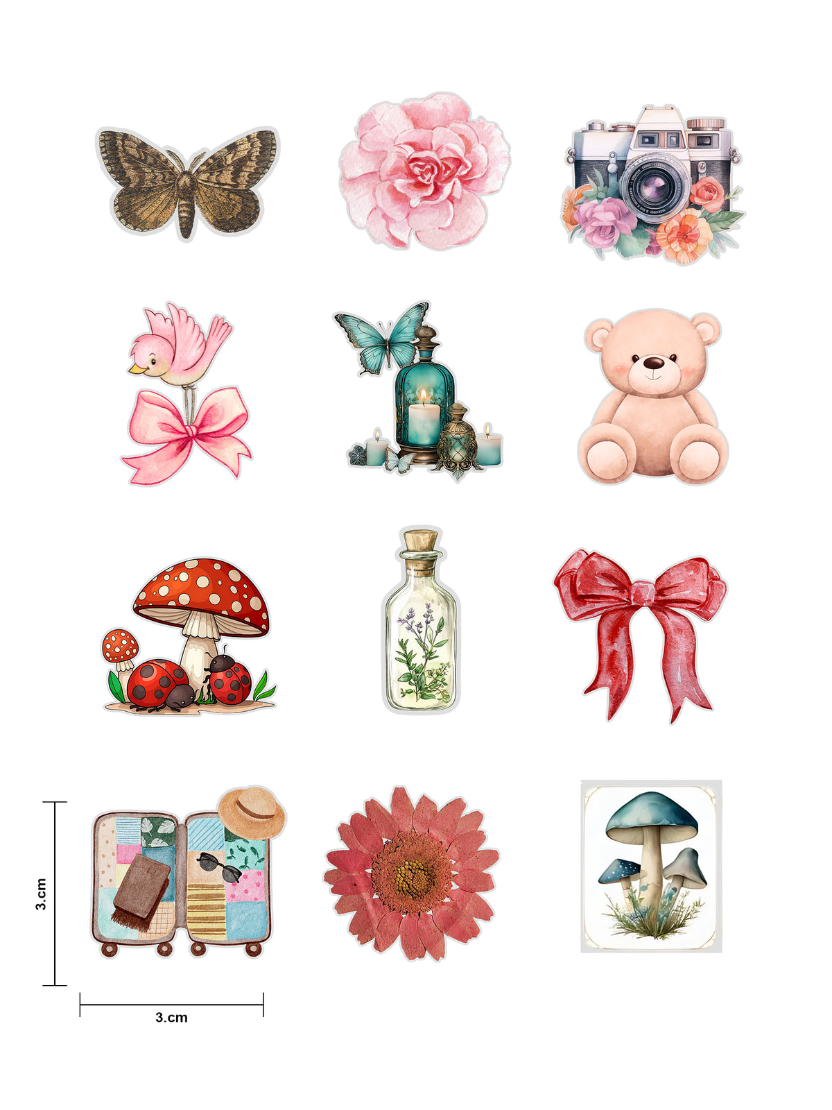 Mixed Journal Fussy Cuts Stickers | Set of 48 Pre-Cut Stickers (3 cm)