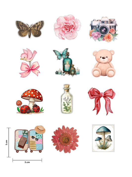 Mixed Journal Fussy Cuts Stickers | Set of 48 Pre-Cut Stickers (3 cm)