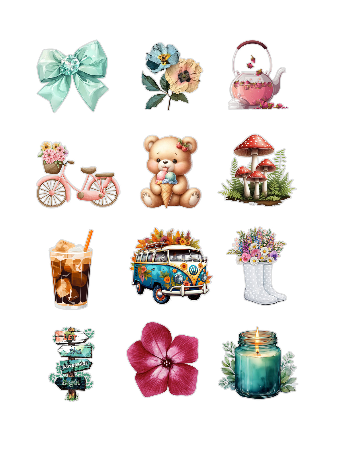 Mixed Journal Fussy Cuts Stickers | Set of 48 Pre-Cut Stickers (3 cm)