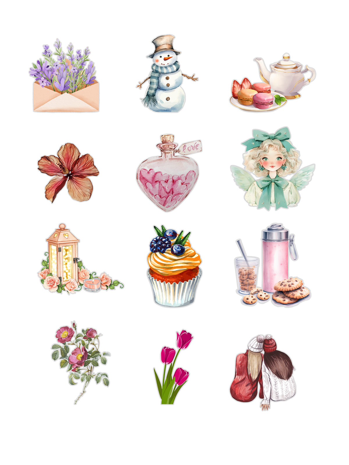 Mixed Journal Fussy Cuts Stickers | Set of 48 Pre-Cut Stickers (3 cm)