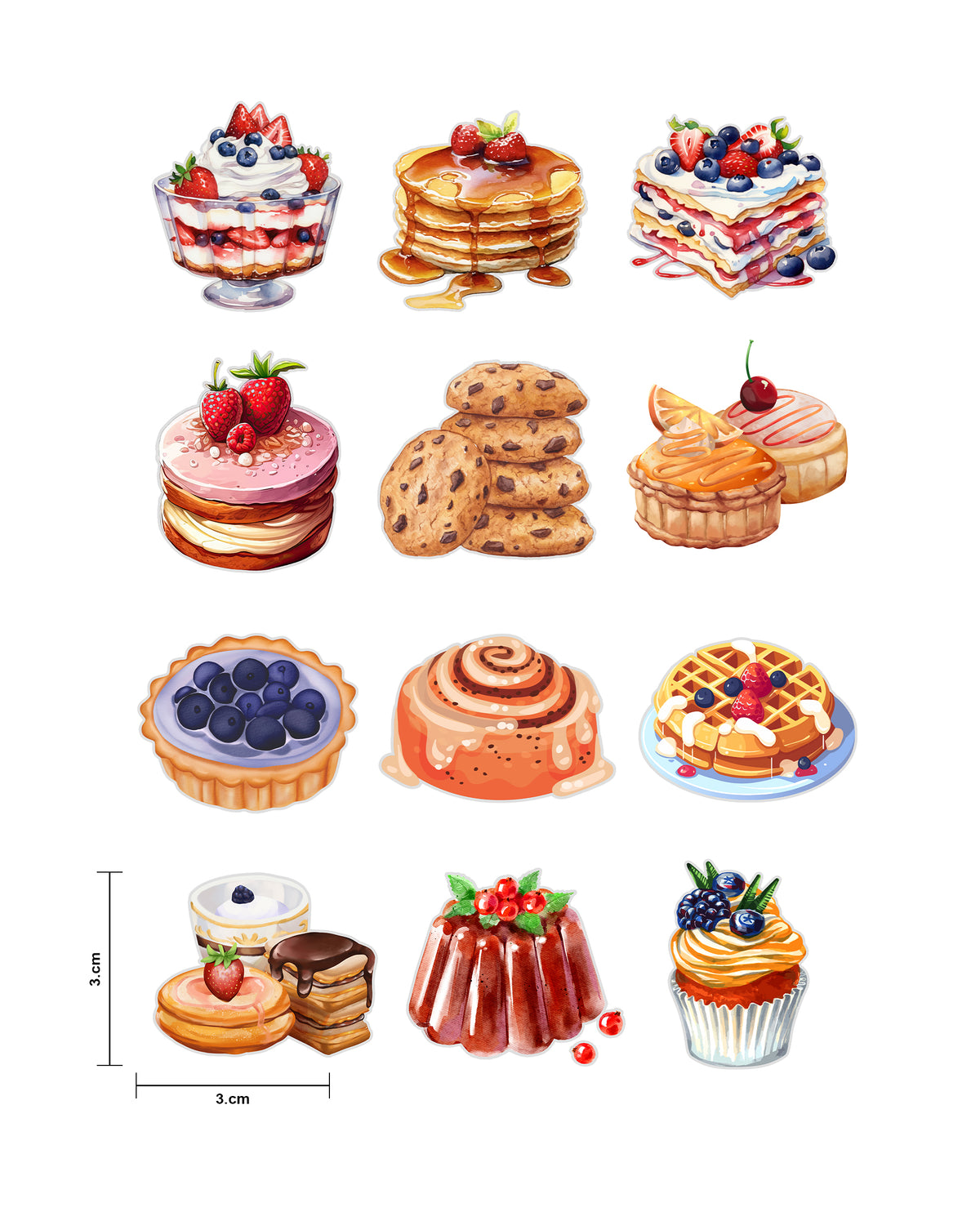 Baking and Sweet Treats Fussy Cuts | Set of 48 Pre-Cut Stickers (3 cm)
