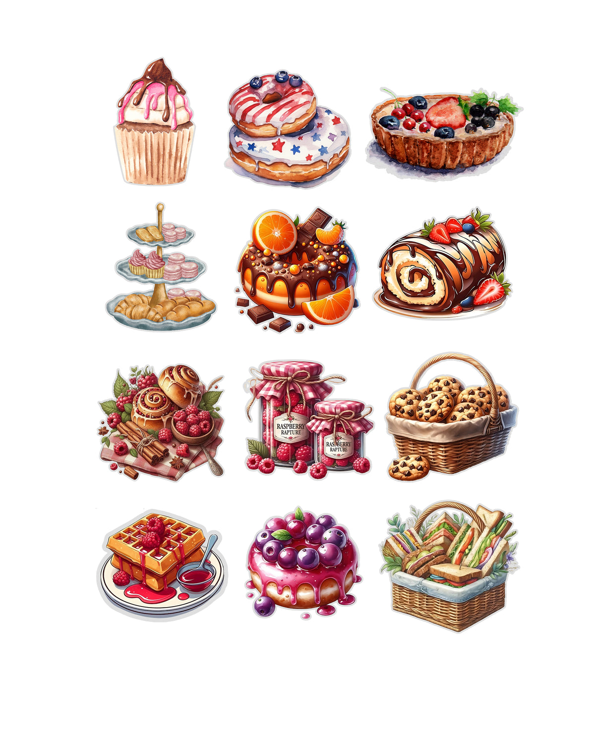 Baking and Sweet Treats Fussy Cuts | Set of 48 Pre-Cut Stickers (3 cm)