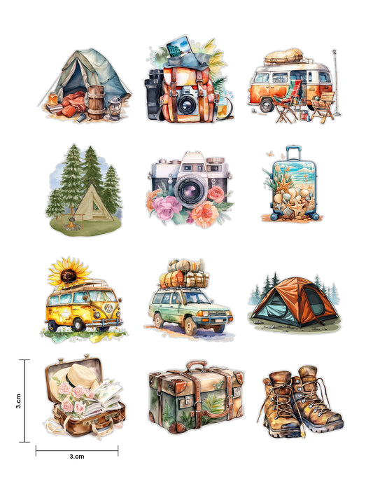 Travel and Camping Fussy Cuts | Set of 48 Pre-Cut Stickers (3 cm)