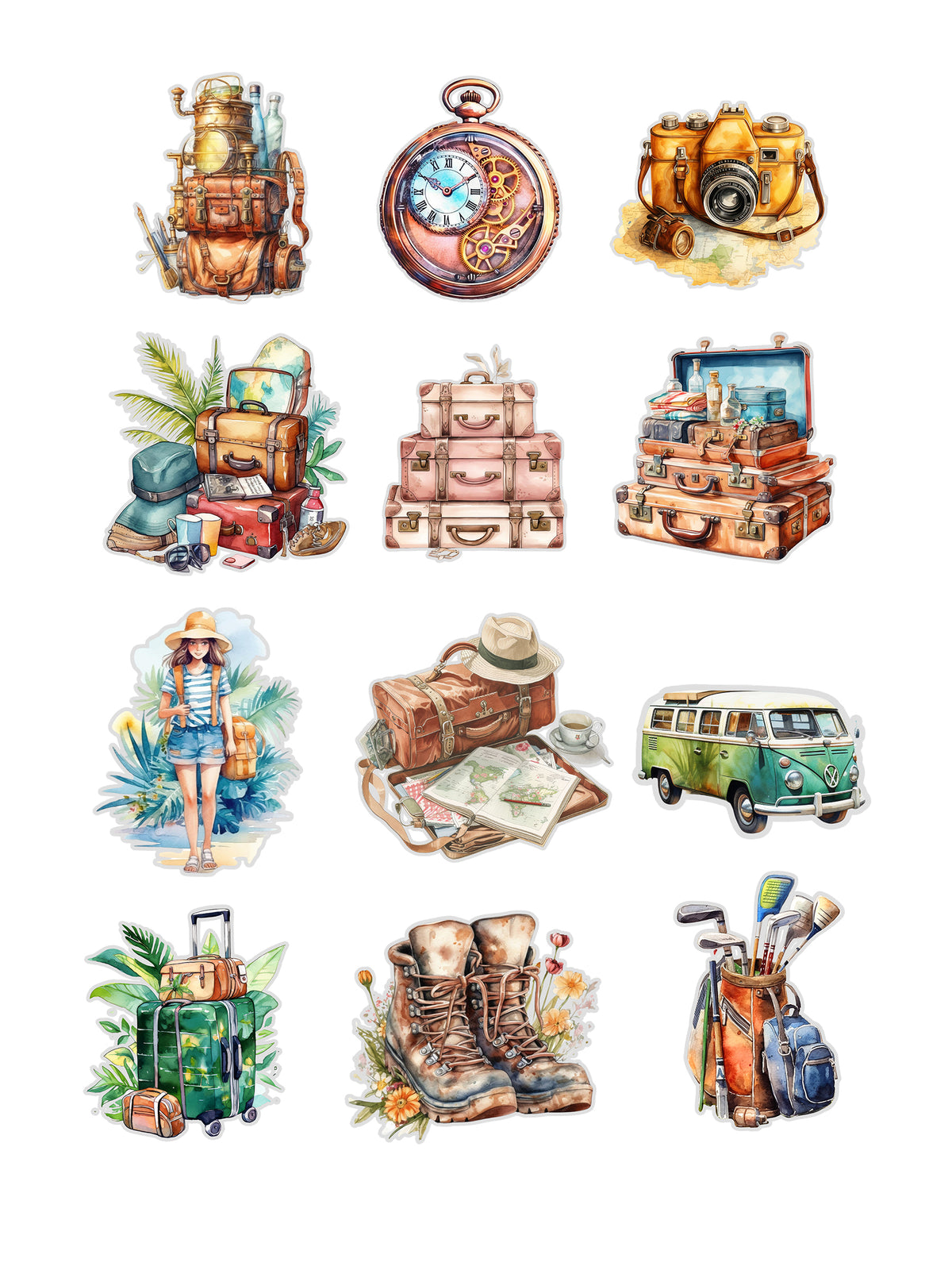 Travel and Camping Fussy Cuts | Set of 48 Pre-Cut Stickers (3 cm)