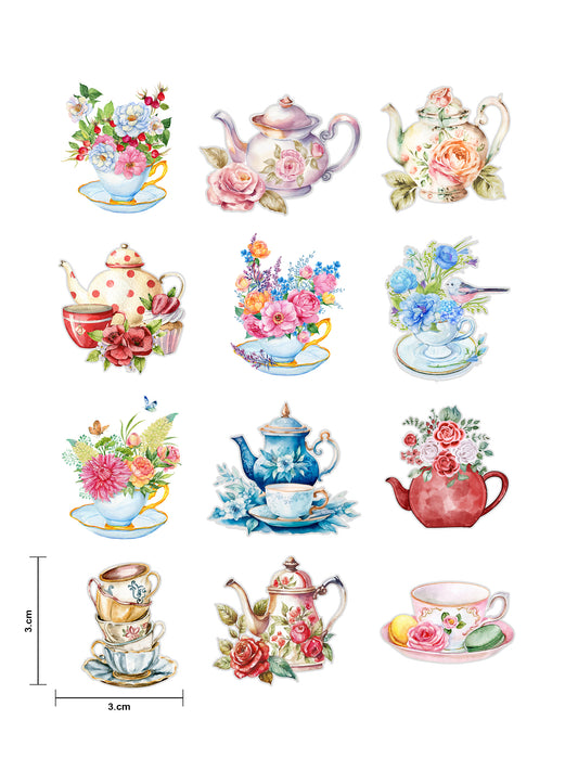 Tea and Roses Fussy Cuts Journal Stickers | Set of 48 Pre-Cut Stickers (3 cm)
