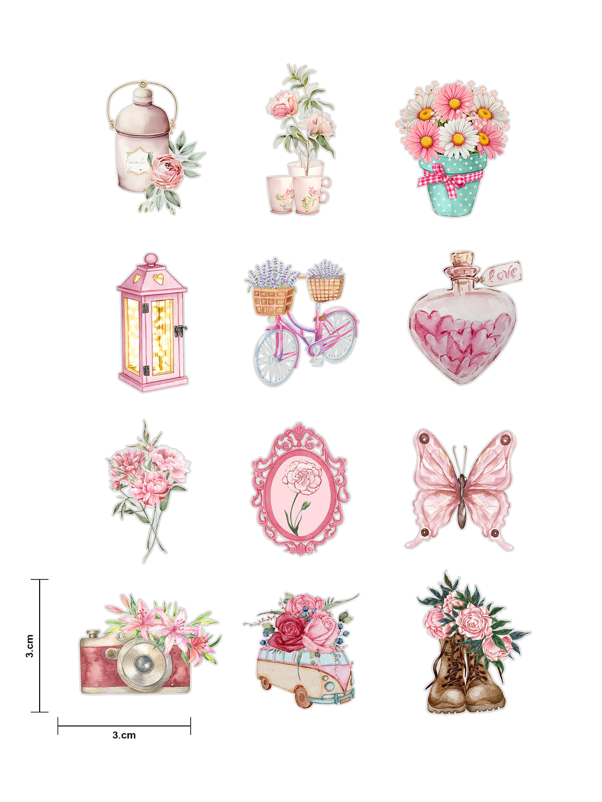 Shabby Chic Fussy Cuts Journal Stickers | Set of 48 Pre-Cut Stickers (3 cm)