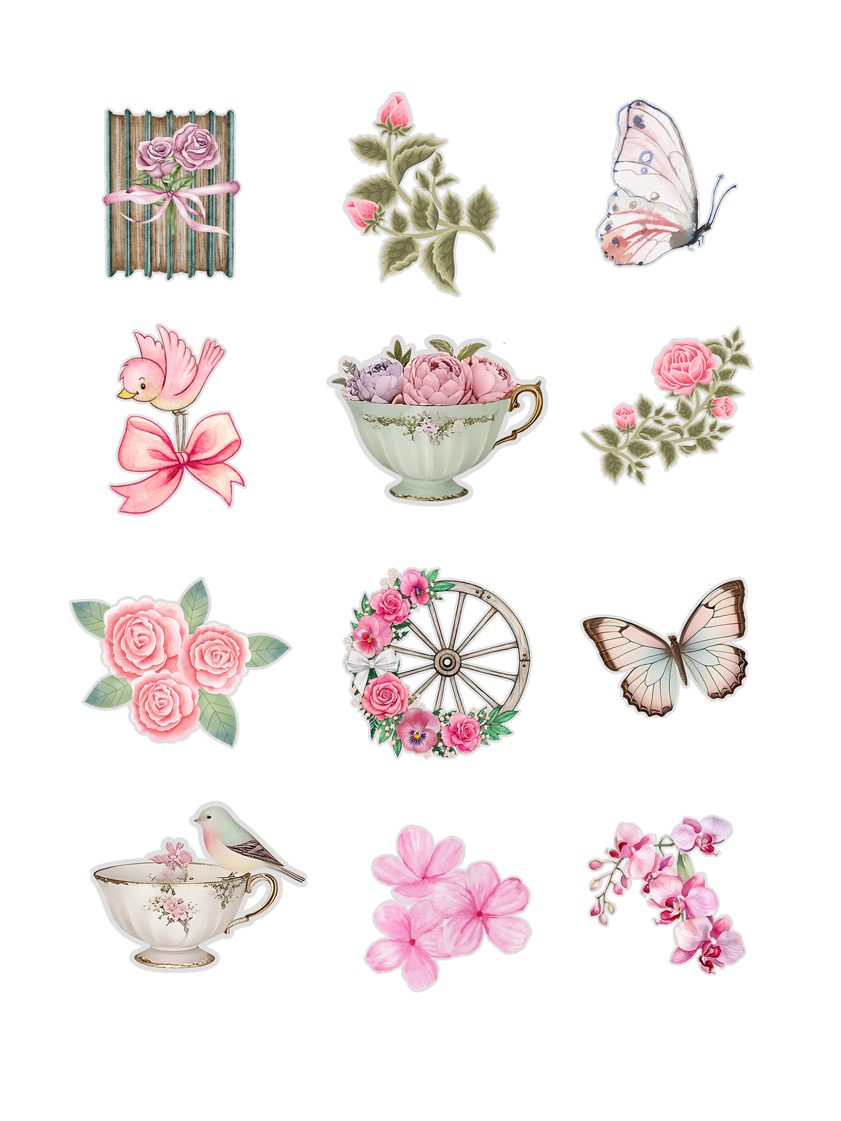 Shabby Chic Fussy Cuts Journal Stickers | Set of 48 Pre-Cut Stickers (3 cm)