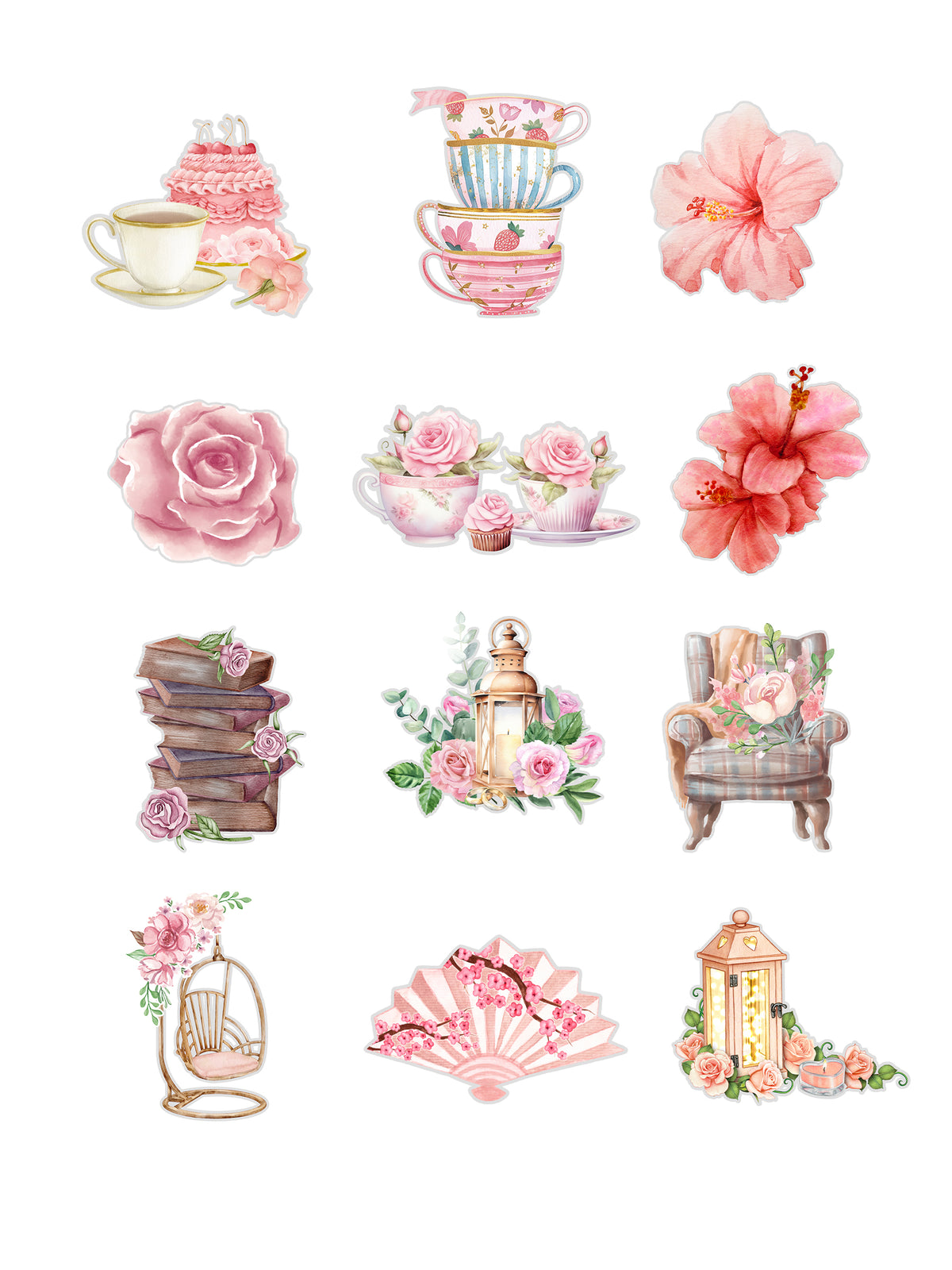 Shabby Chic Fussy Cuts Journal Stickers | Set of 48 Pre-Cut Stickers (3 cm)