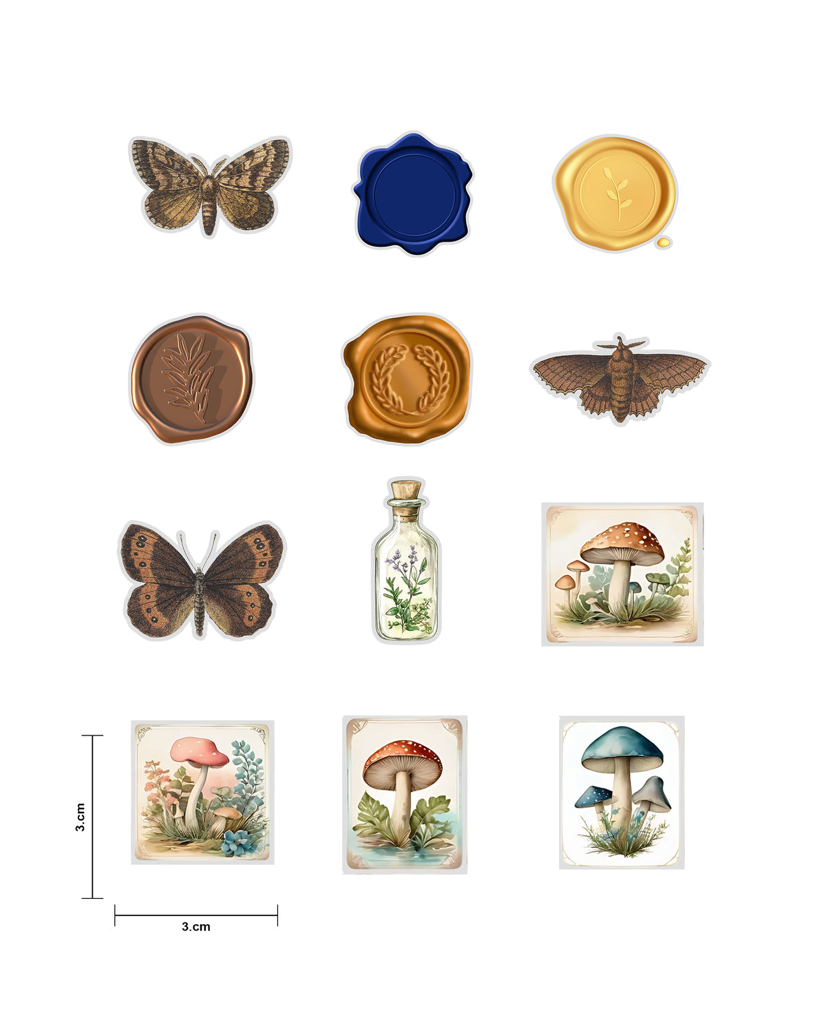 Vintage Junk Journal Ephemera Fussy Cuts | Set of 48 Pre-Cut Stickers (3 cm)