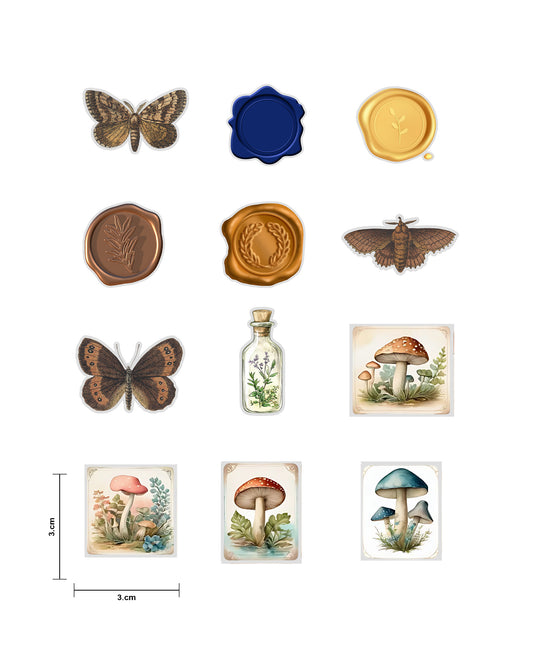 Vintage Junk Journal Ephemera Fussy Cuts | Set of 48 Pre-Cut Stickers (3 cm)